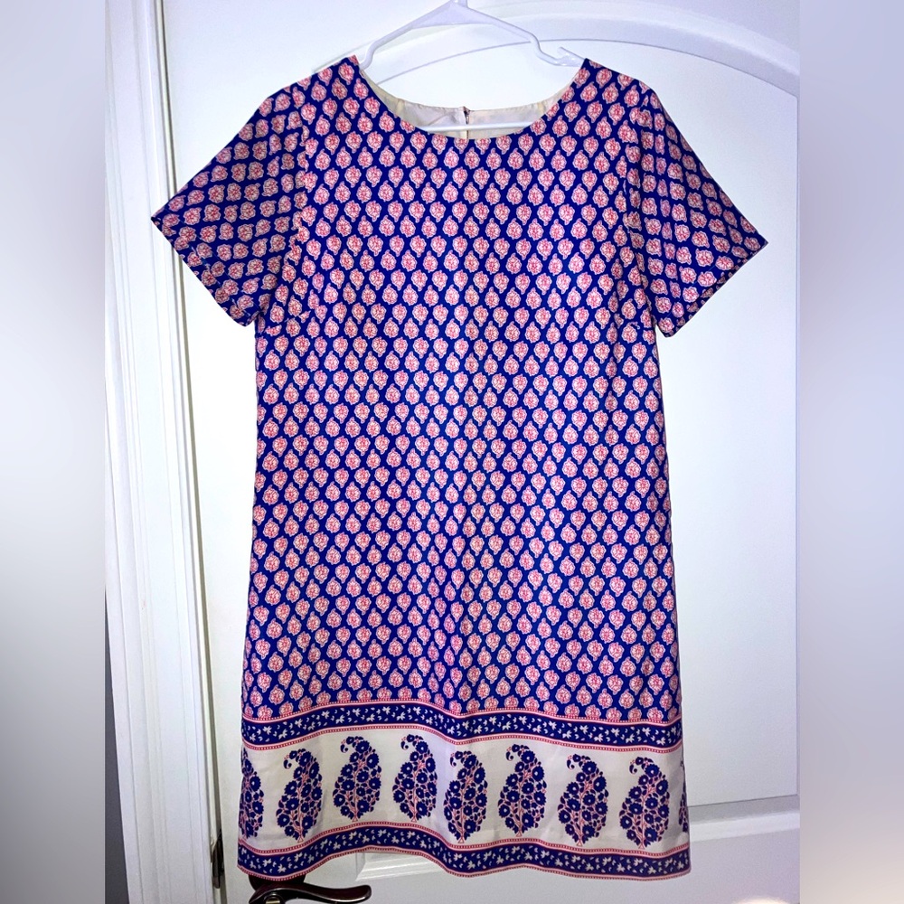 J. Crew Orange and Blue Paisley Patterned Dress, size 8